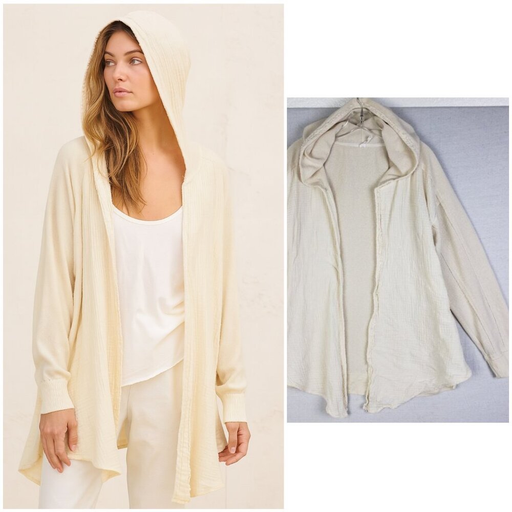 Anthro Daily Practice Muslin Gauze Shirt Hooded Terry S Oversized Boho Coastal